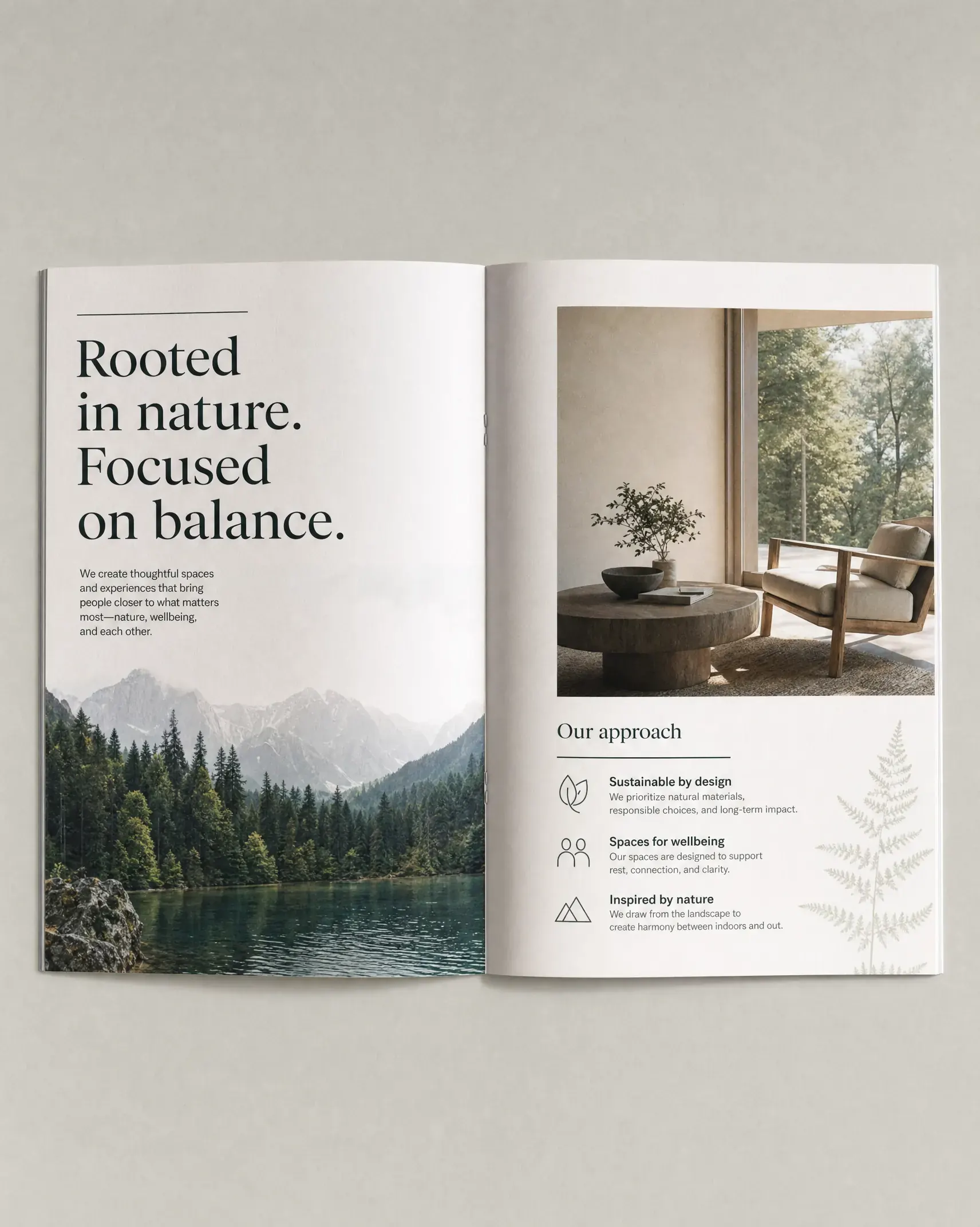 The same brochure with a clean, natural English headline and generous white space