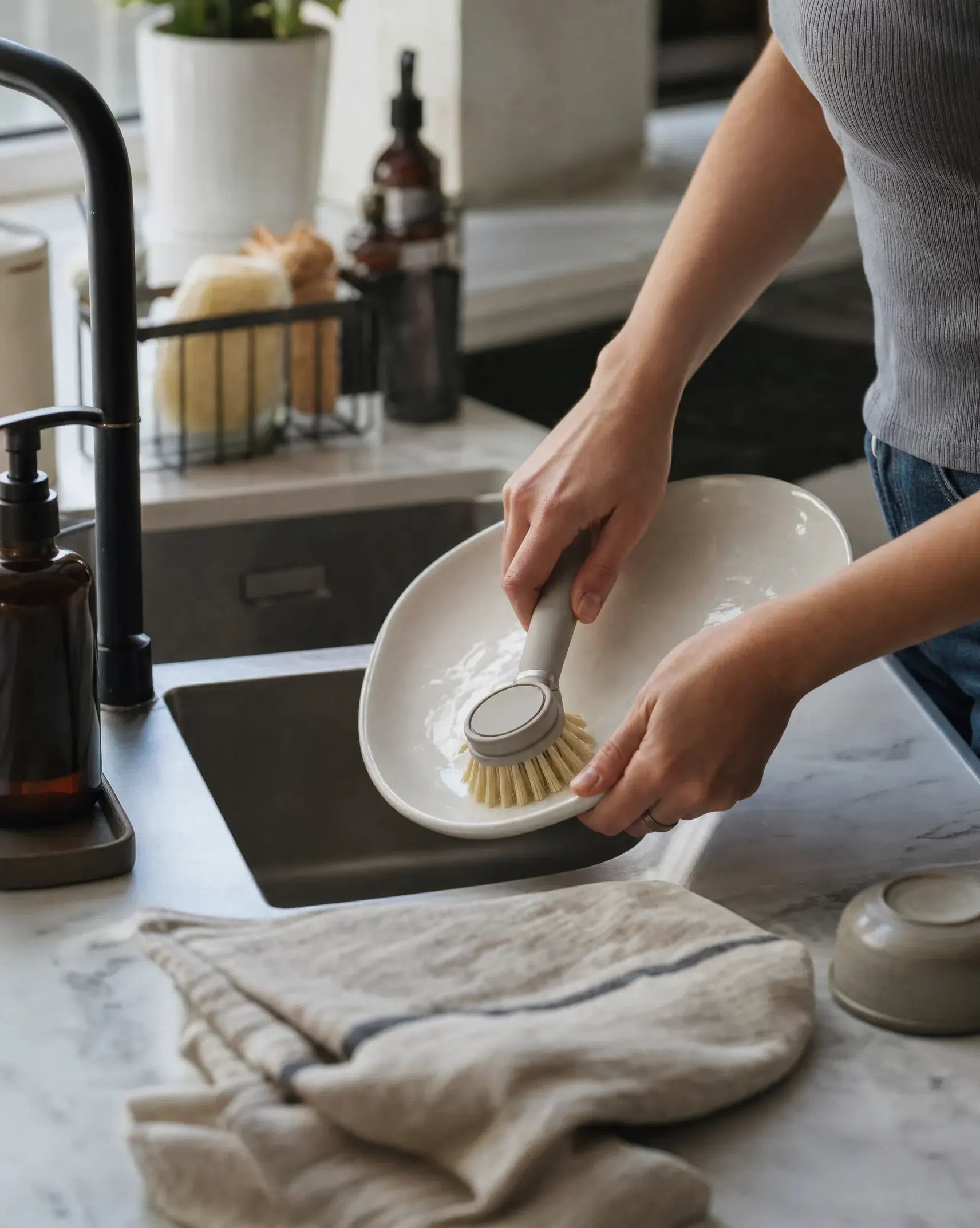 A product being photographed in a real-use setting in natural light