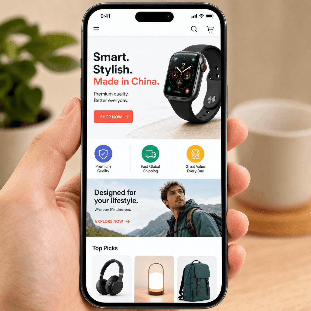 A bold colorful digital ad creative on a phone, a vivid product image with a short punchy headline and a button